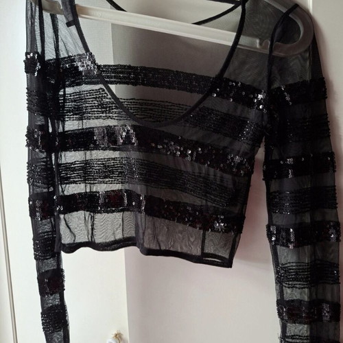 Bershka women's blouse black airy transparent like new, size XS
