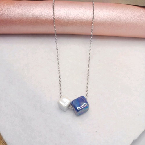 Stainless steel necklace with ceramic beads new, silver