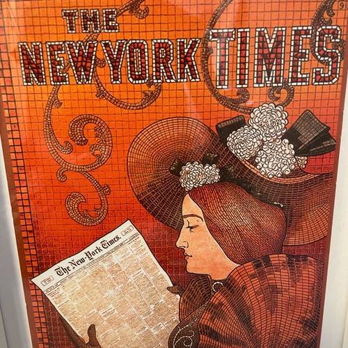 New York Times framed poster like new, Art Nouveau style 22x32cm