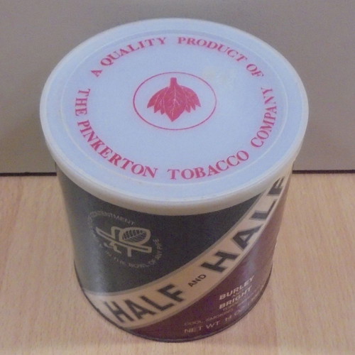Half & Half old metal pipe tobacco tin empty used with plastic lid