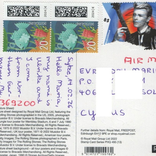 The Rolling Stones postcard used, Cyprus 2026
