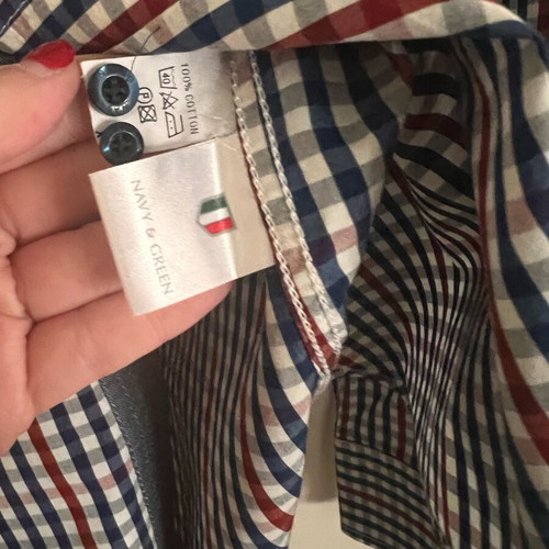 Navy & Green men's cotton shirt used, checkered, size large