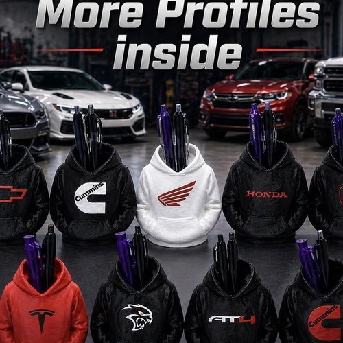3D Printed Hoodie Pen Holder with Custom Car and Moto Logos