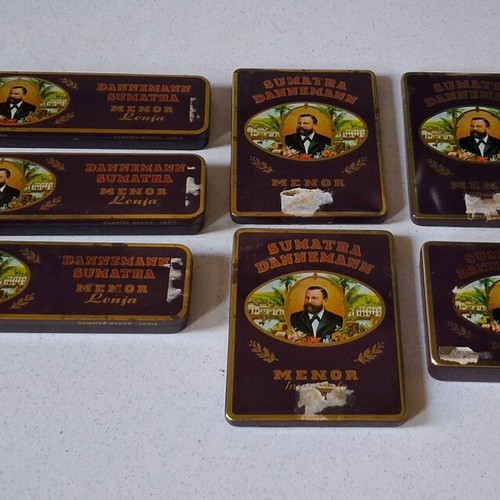Dannemann Sumatra Menor vintage metal cigar boxes set of 7