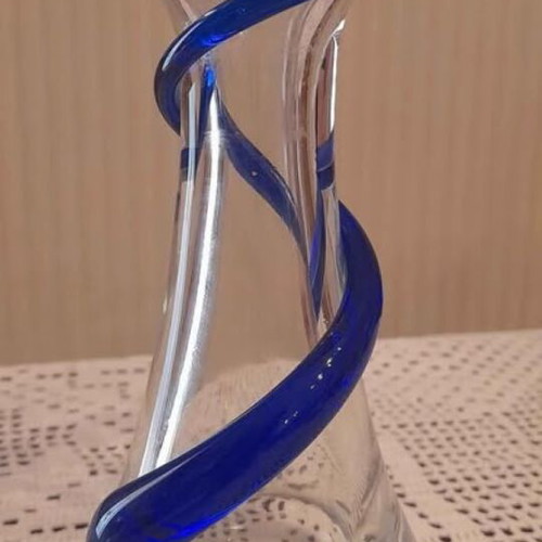 Glass vases with blue base set of two and small vase like new