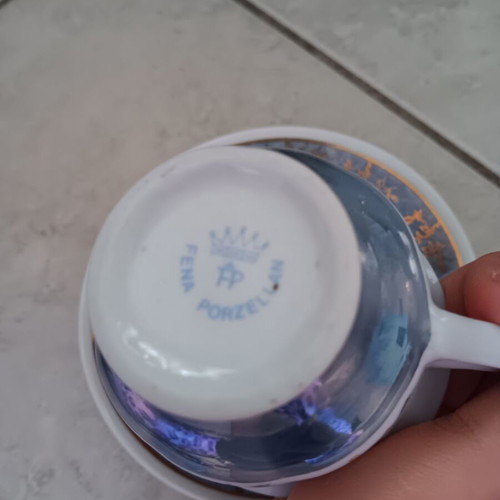 Small cup with saucer used, porcelain