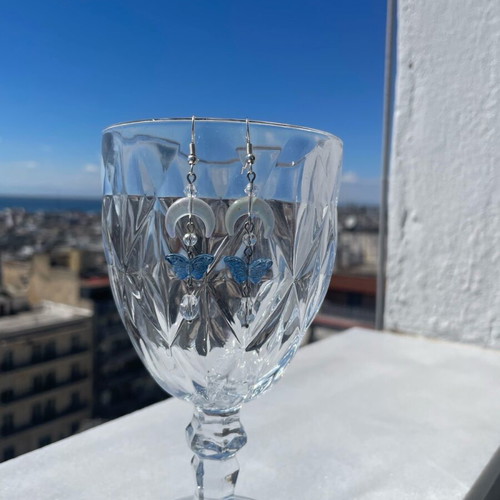 Celestial Skycore earrings like new, handmade, white and blue