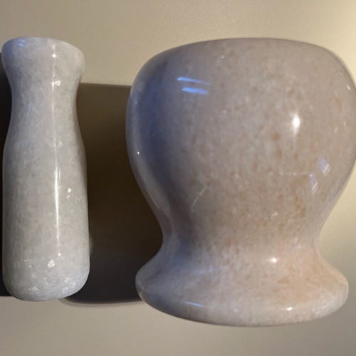 White marble mortar and pestle
