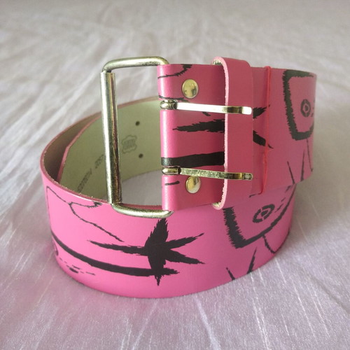 Women's leather belt new, fuchsia and black, size 75