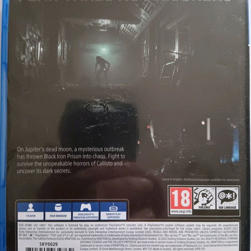 The Callisto Protocol game for PS4 like new, 2022