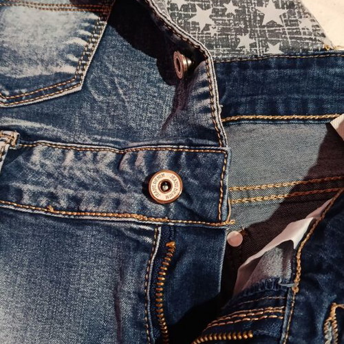 Denim salopette M with star pattern and adjustable straps