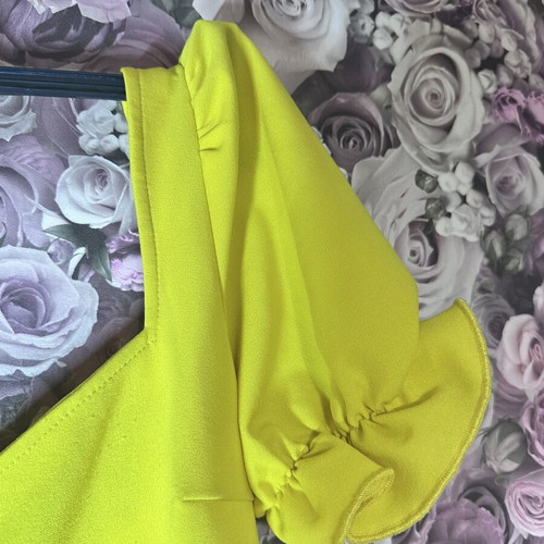 Shein yellow blouse with V neckline and ruched sleeves