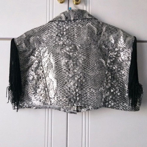 Jacket crop top with fringed sleeves, size M
