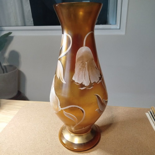 Glass vase used, height 36 cm, width 14 cm