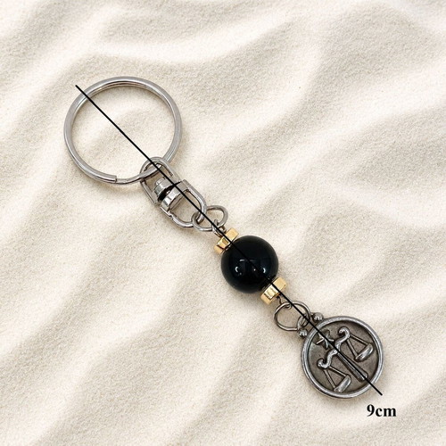 Handmade Libra Keychain with Onyx and Hematite Stones, new