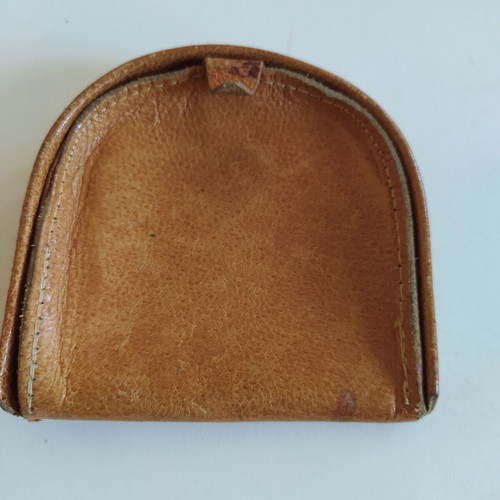 Vintage leather Greek coin purse with Parthenon pyrography, like new