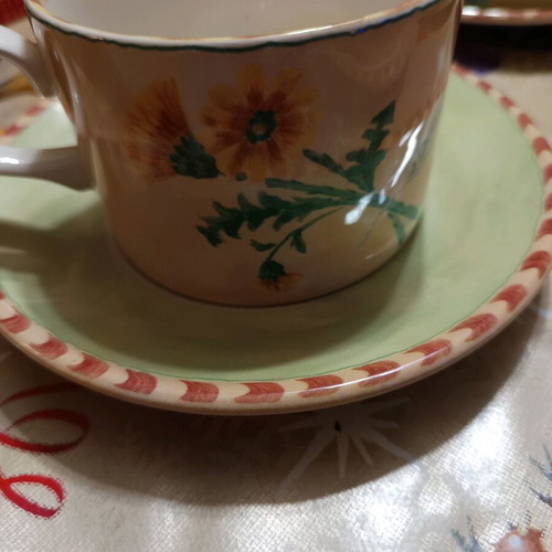 Cups for French coffee and tea, new, set of 6 with saucers