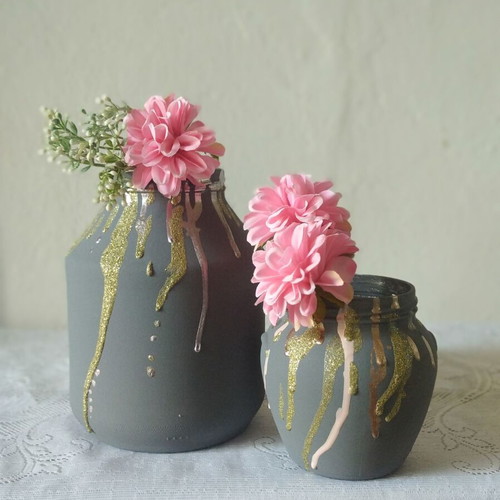 Set of two decorative vases custom made, glass and acrylic
