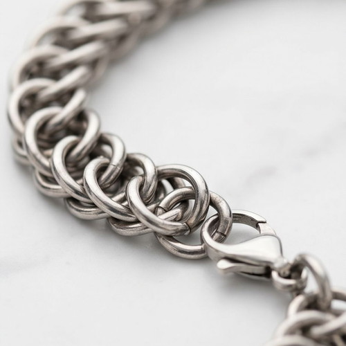 Chainmail bracelet 19 cm with Half Persian weave, new, steel, silver color