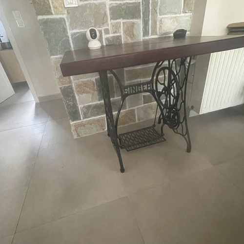 Monastic solid wood dining table with 6 leather chairs and carved coffee table