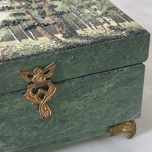 Serpentine Jewelry Box like new with decorative metal feet