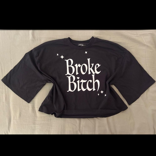 Black oversized printed T shirt like new, cropped, size M, Tally Weijl