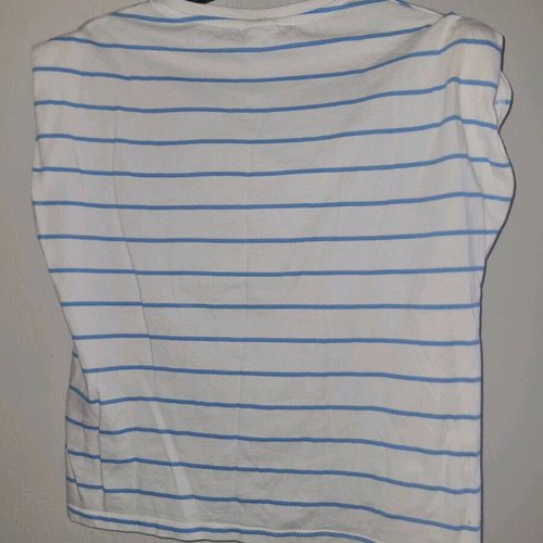 Zara striped short-sleeve padded shoulder blouse like new, white/turquoise, size S