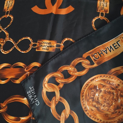 Chanel Rue Cambon silk scarf black and gold like new