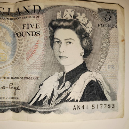 Five Pounds Bank of England Series D used banknote 1971-1980