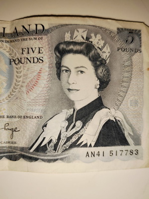 Five Pounds Bank of England Series D used banknote 1971-1980