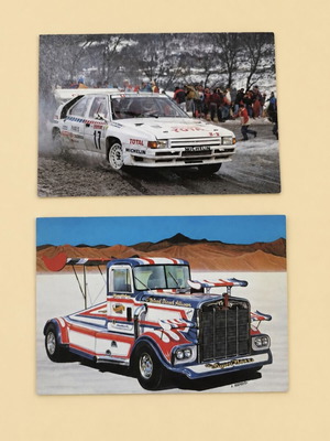 Collectible car-themed postcards like new, set of 2