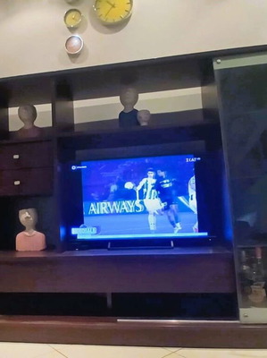 Living room unit like new dark brown with glass display cabinet