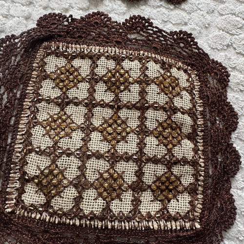 Vintage coasters/doilies with lace and decorative beads like new