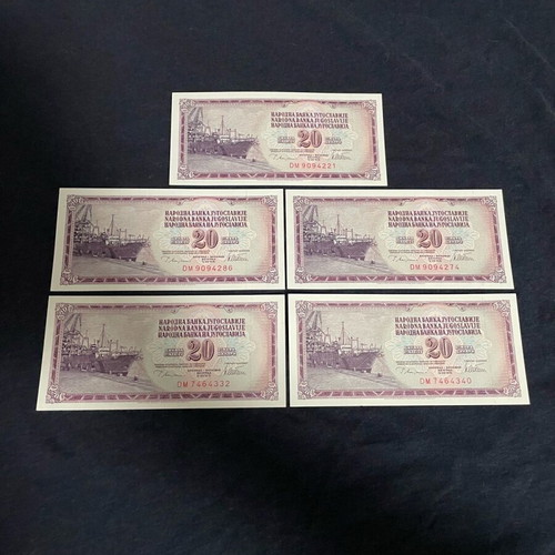 Set of 5x 20 Dinars Yugoslavia 1974 uncirculated (UNC)