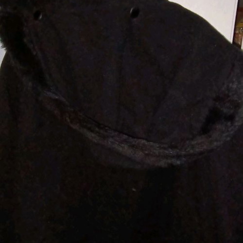 Women's short coat used, black with hood and fur trim