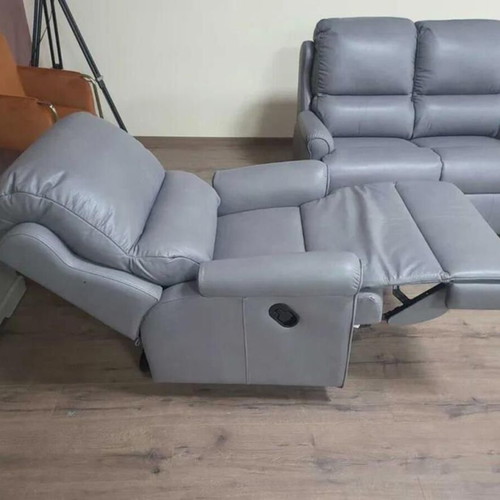 Gray leather sofa set two-seater and armchair G Plan new with relax mechanism