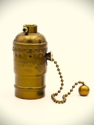 E27 Lamp Socket with Chain Switch New, Antique Bronze Copper Style 1920s