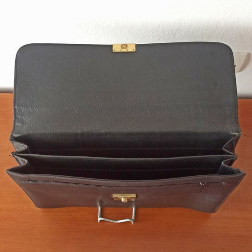 Vintage black briefcase used, 35 x 28 cm portfolio