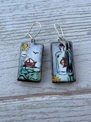 Handmade ceramic earrings like new, multicolored