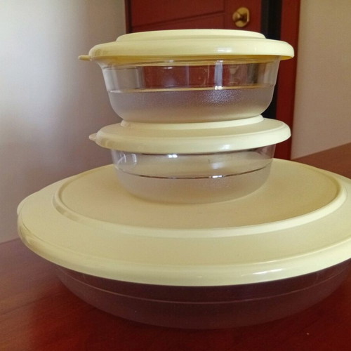 Tupperware Table Pearls set with airtight lemon-colored bowl and platter