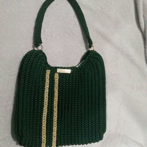 Handmade knitted green handbag new with gold detail 27×27 cm