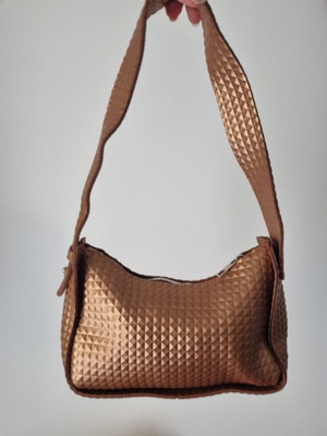 Bronze bag with embossed 3D geometric glam texture like new