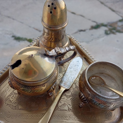 Vintage cruet spice set used, 1970s electroplated nickel silver