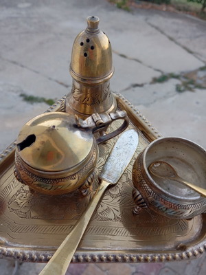 Vintage cruet spice set used, 1970s electroplated nickel silver