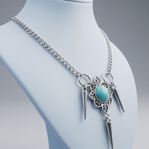 Steel necklace with turquoise stone and gothic details new