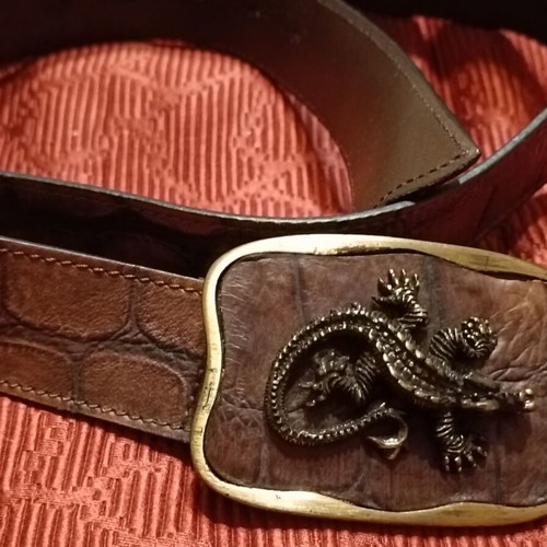 Leather belt brown and gold, new, size 110