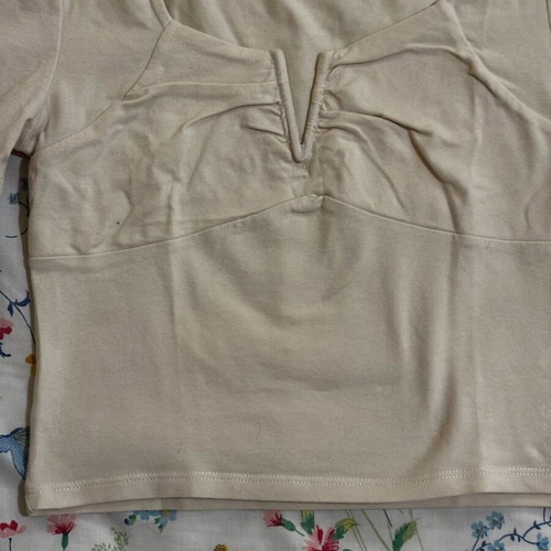 Review blouse in ecru with shirring detail like new