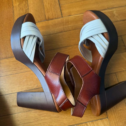 Marila leather women's sandals size 38, white and brown