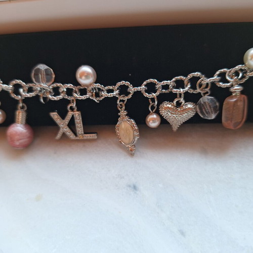 Silver women's bracelet with charms, new