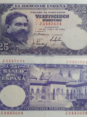 Spain 25 Pesetas banknote 1954 like new